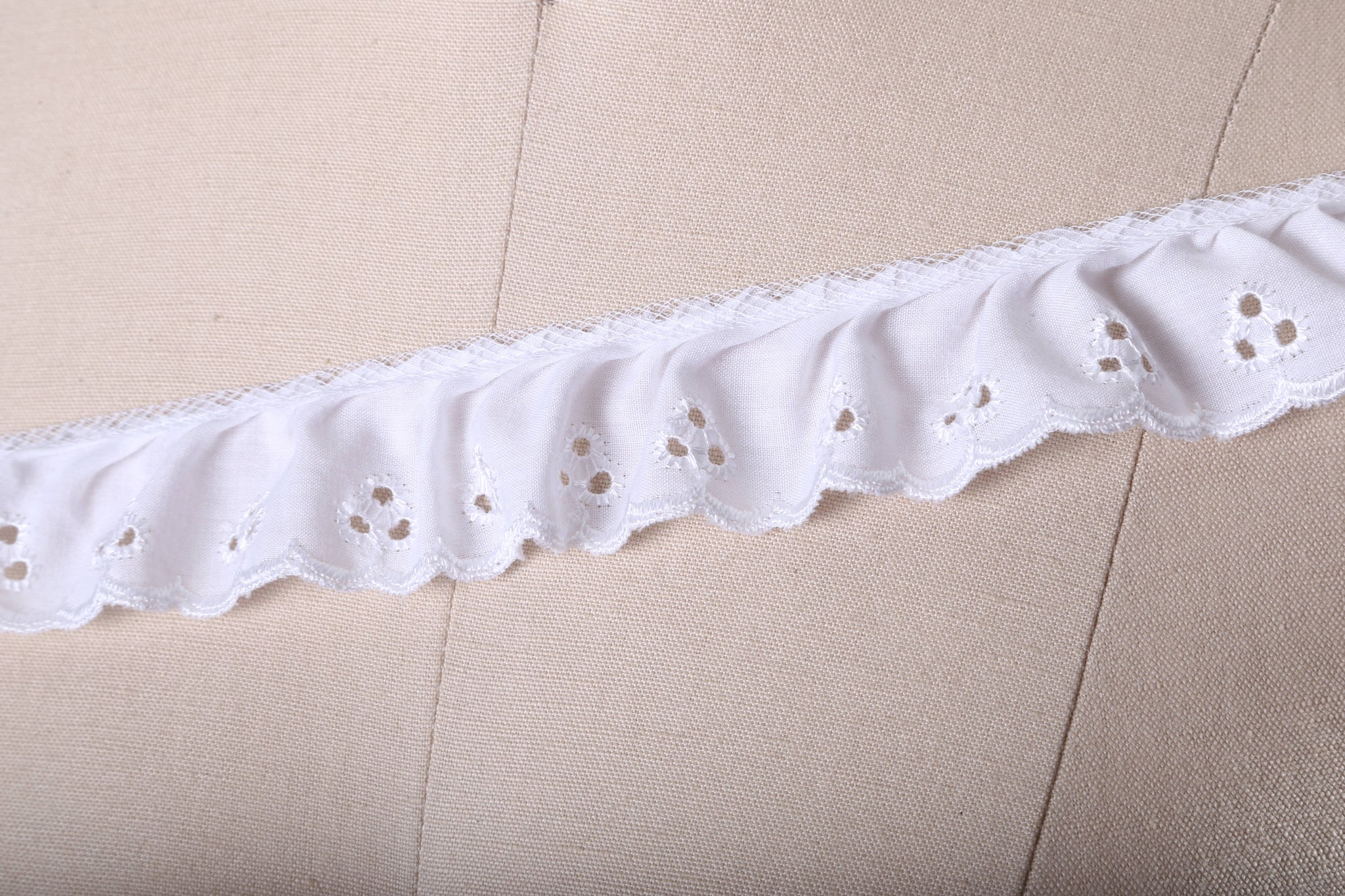 1 Yard 1.5" or 1" White Eyelet Ruffle Cotton Trim