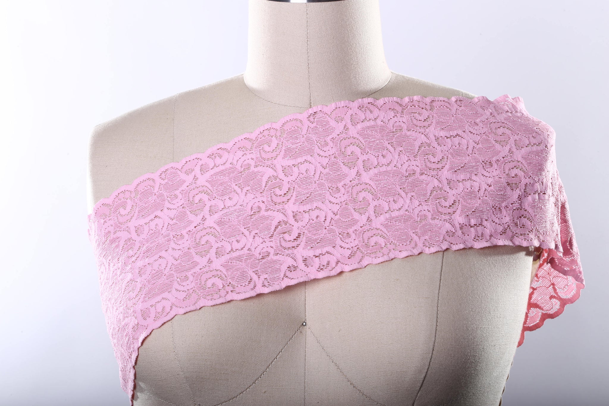 Ultra Wide Heavy Duty Pink Stretch Lace Trim