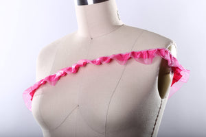 2 Yards 1.5" Hot Pink Satin Gathered Ruffle Trim with Sheer Chiffon