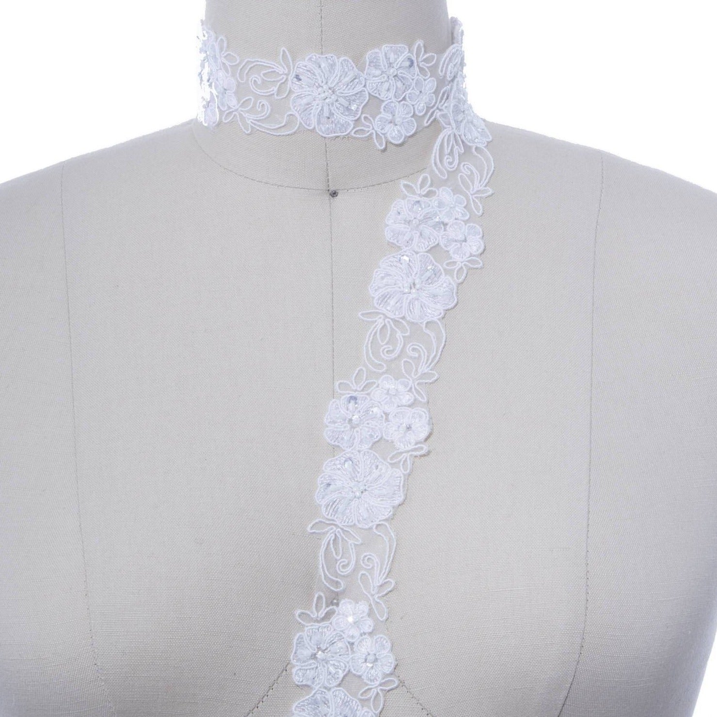 1 Yard 1.25" Ivory Sequin and Beaded Bridal Lace Floral Veil Chiffon Trim