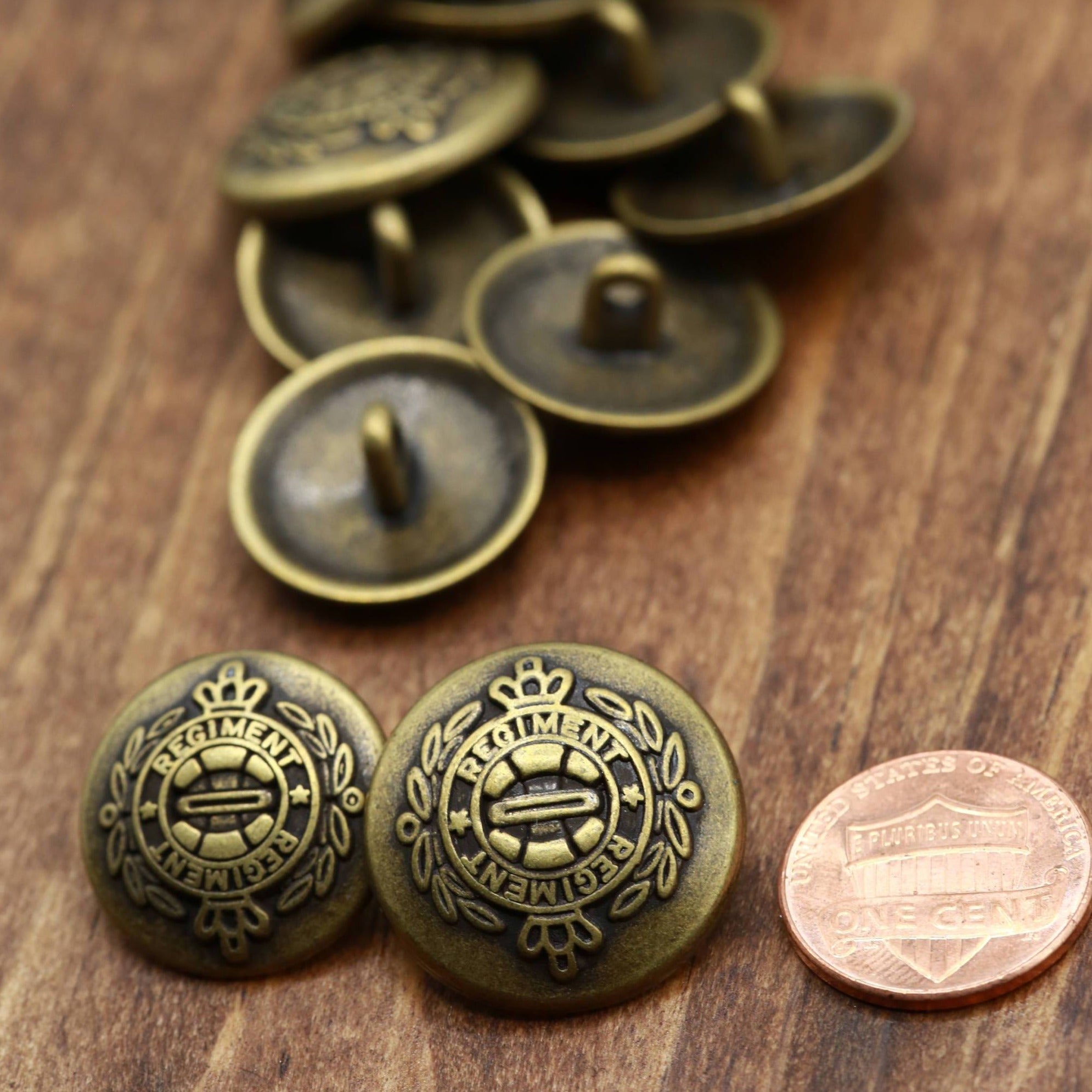4 Antique Brass Regiment Metal Bronze Button