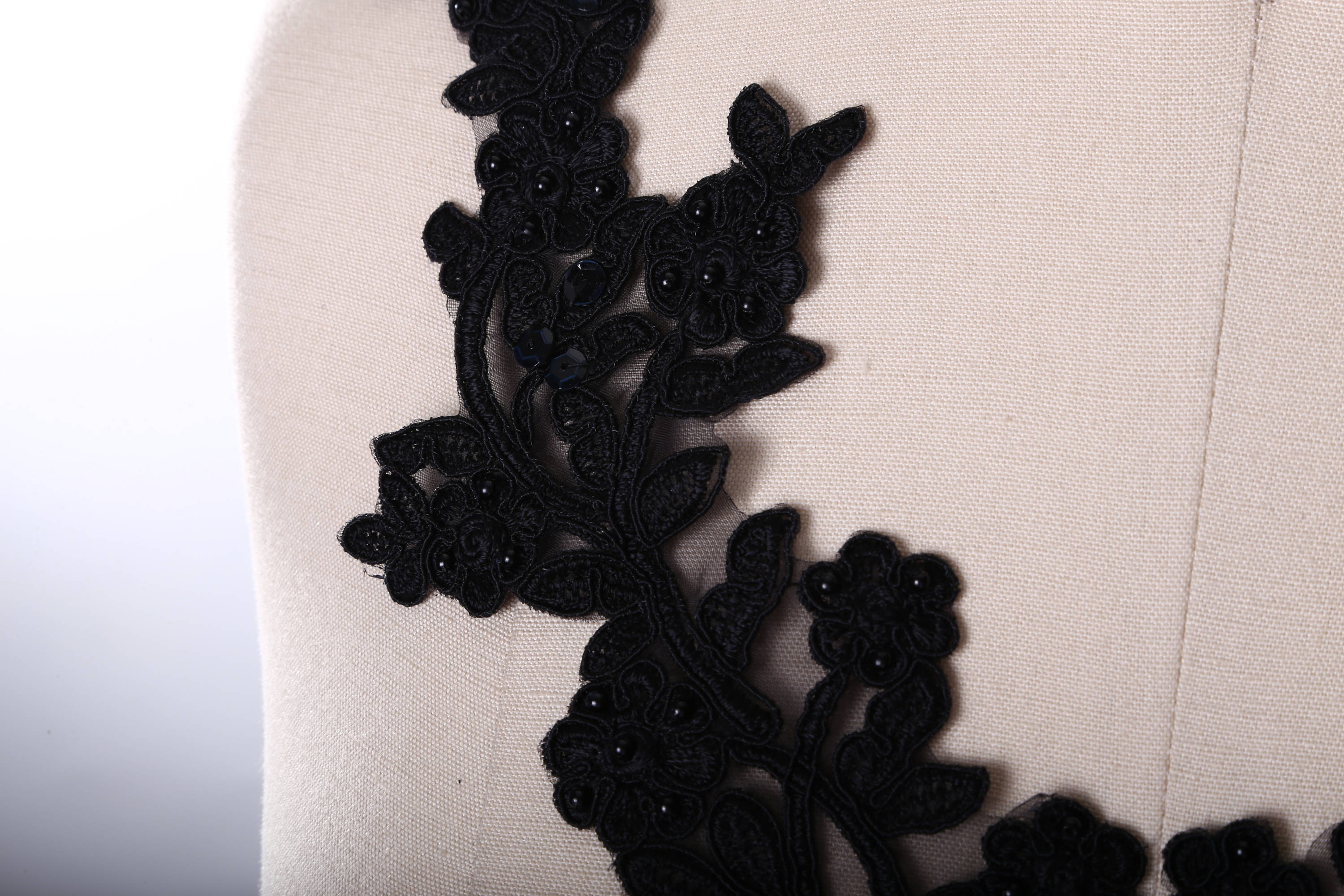 Black Applique Lace, Bodice Applique Black Trim Beaded, Black 3D Lace Flower, Lace Fabric Black Tulle for Dress BK (C3 Black)