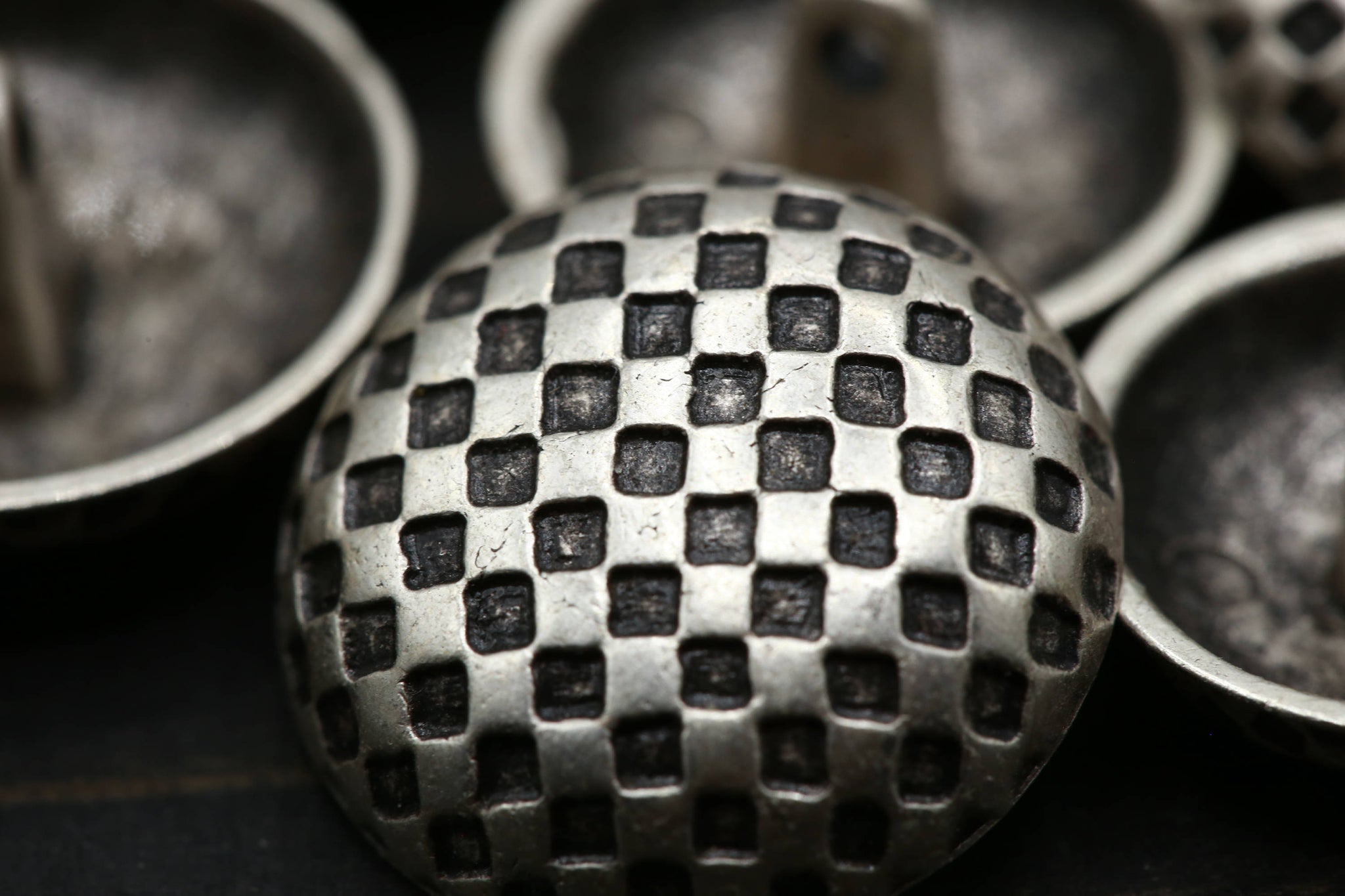 4 Silver Checkered Metal Button