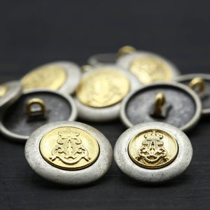4 Silver and Gold Royal Crest Metal Button
