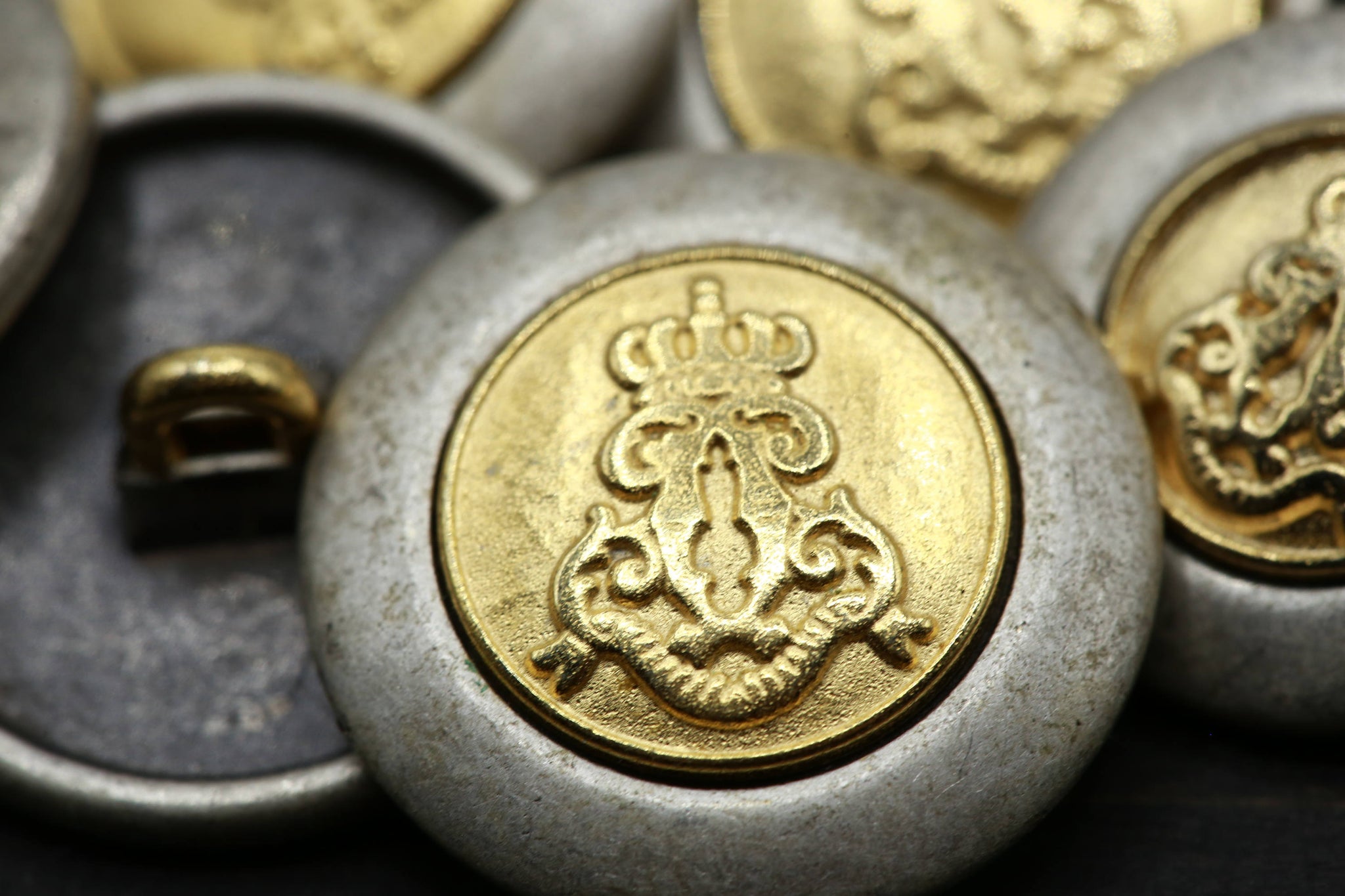 4 Silver and Gold Royal Crest Metal Button
