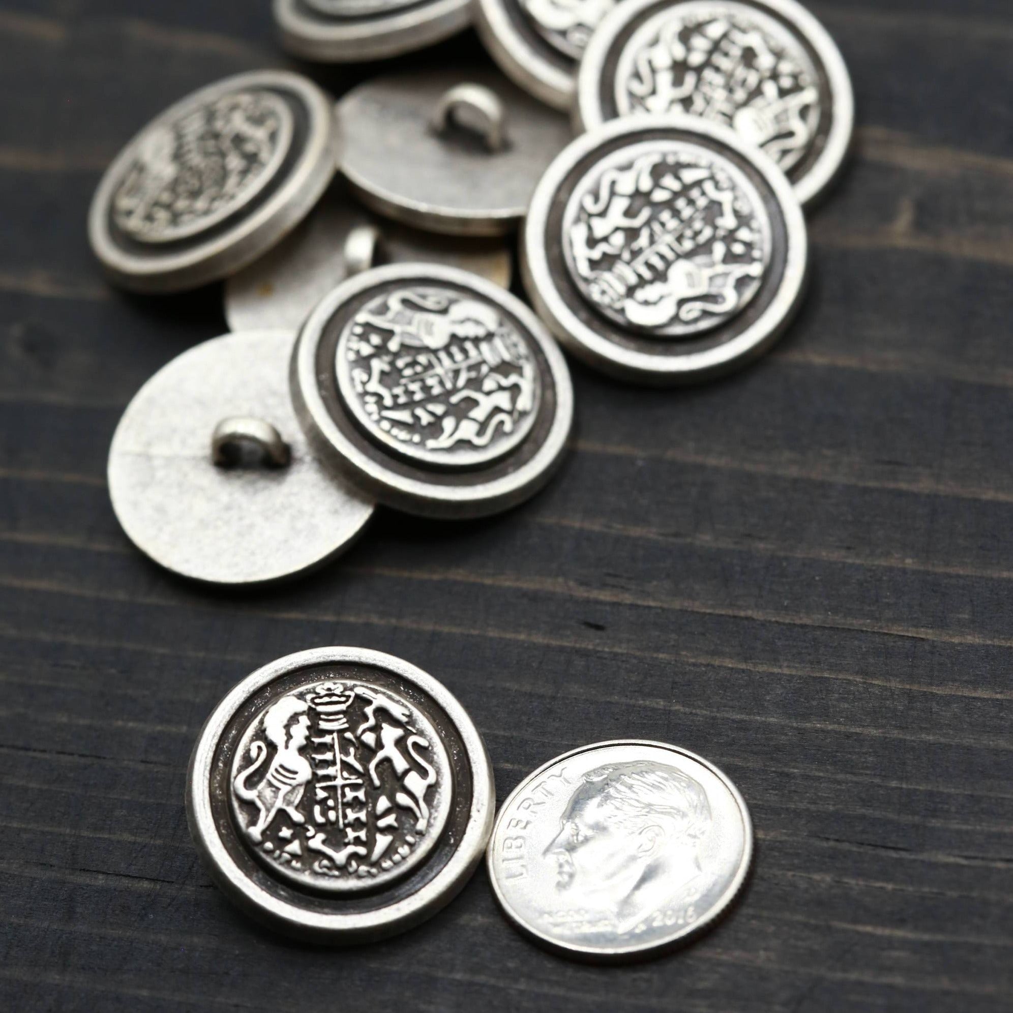 4 Silver Mighty Empire Design Metal Button