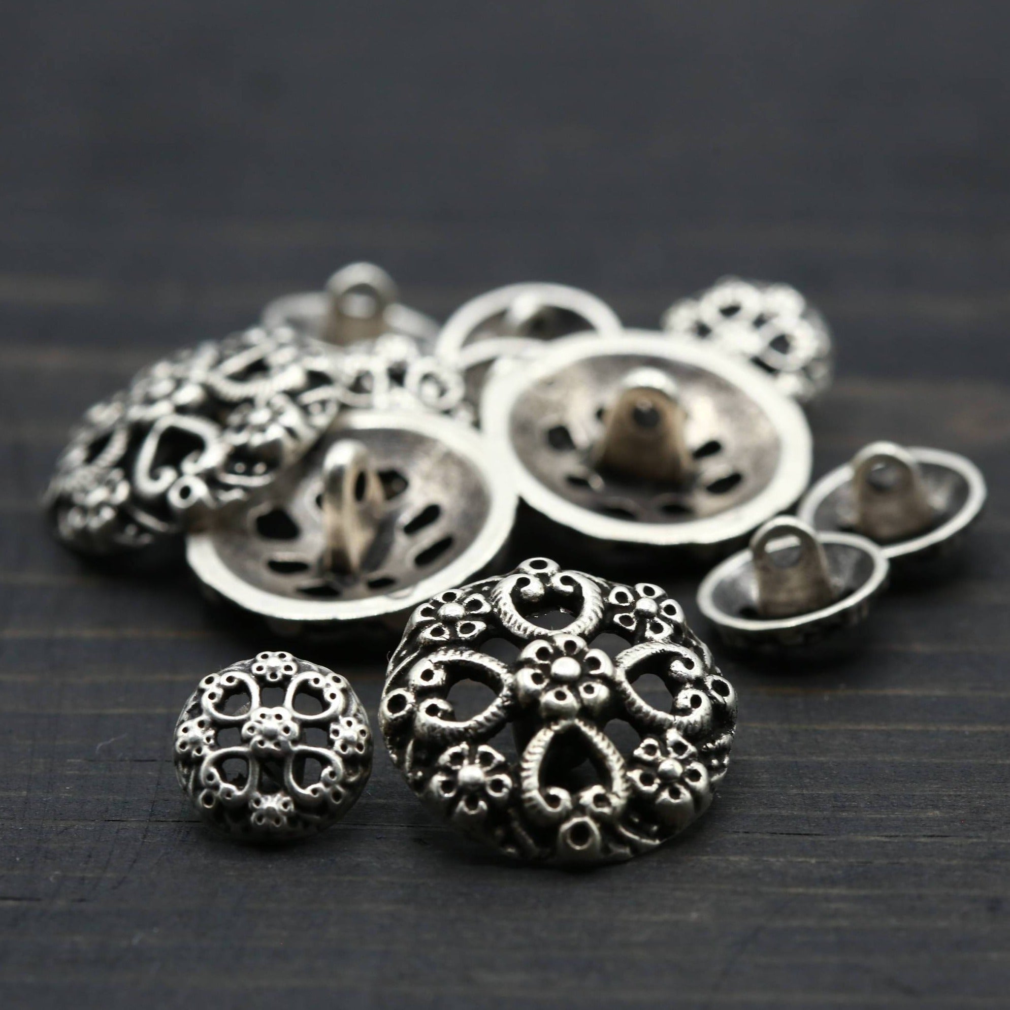 4 Silver Flower Swirl Metal Button