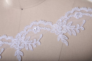 1 Yard 2' White or Ivory Embroidered and Alencon Elements Beaded Bridal Lace Trim Lace