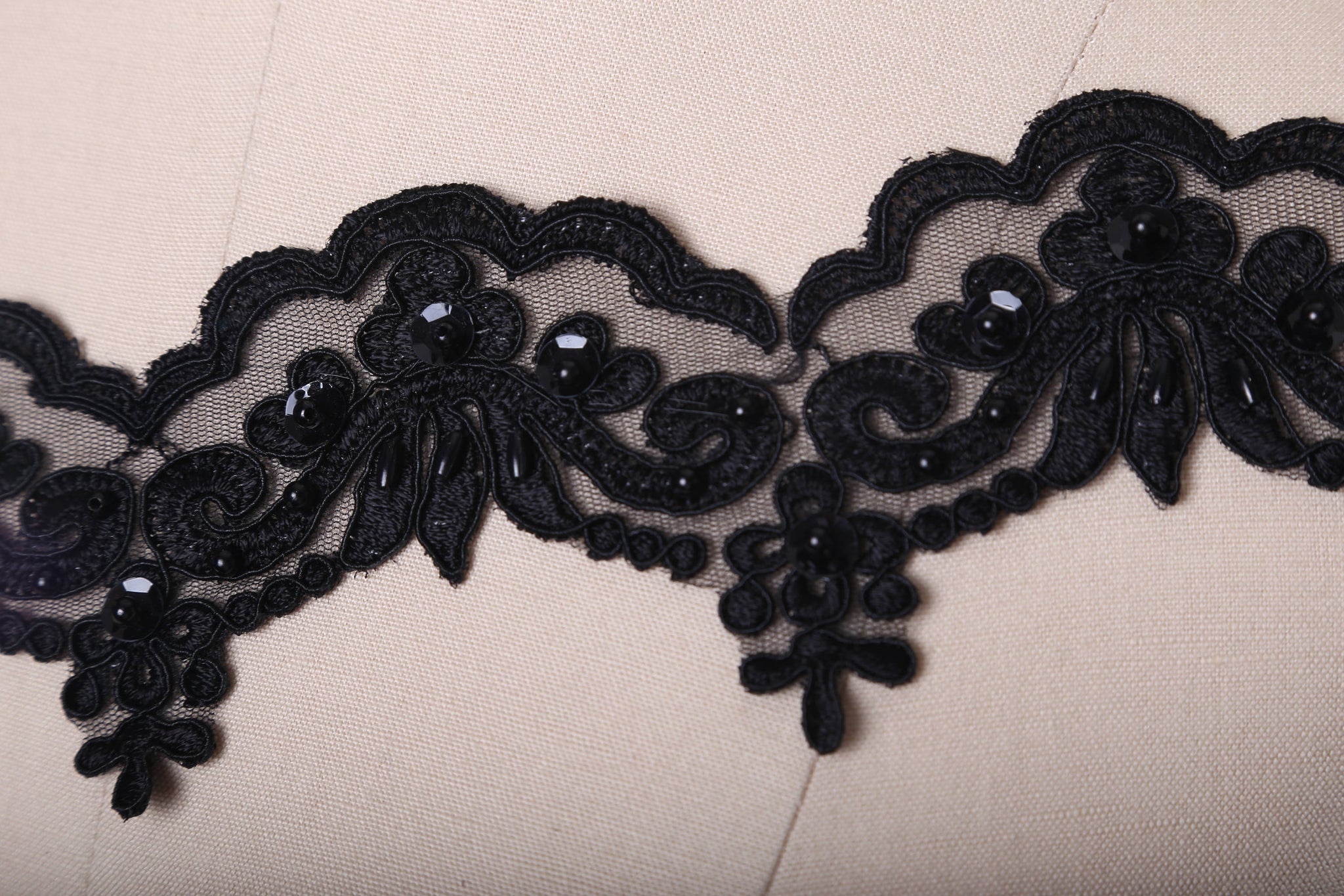 1 Yard 2.5" Black Sequined Beaded Formality Lace Trim