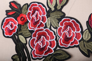 1 Red and Black Flower Applique with Olive Green Leaves and Black Branches