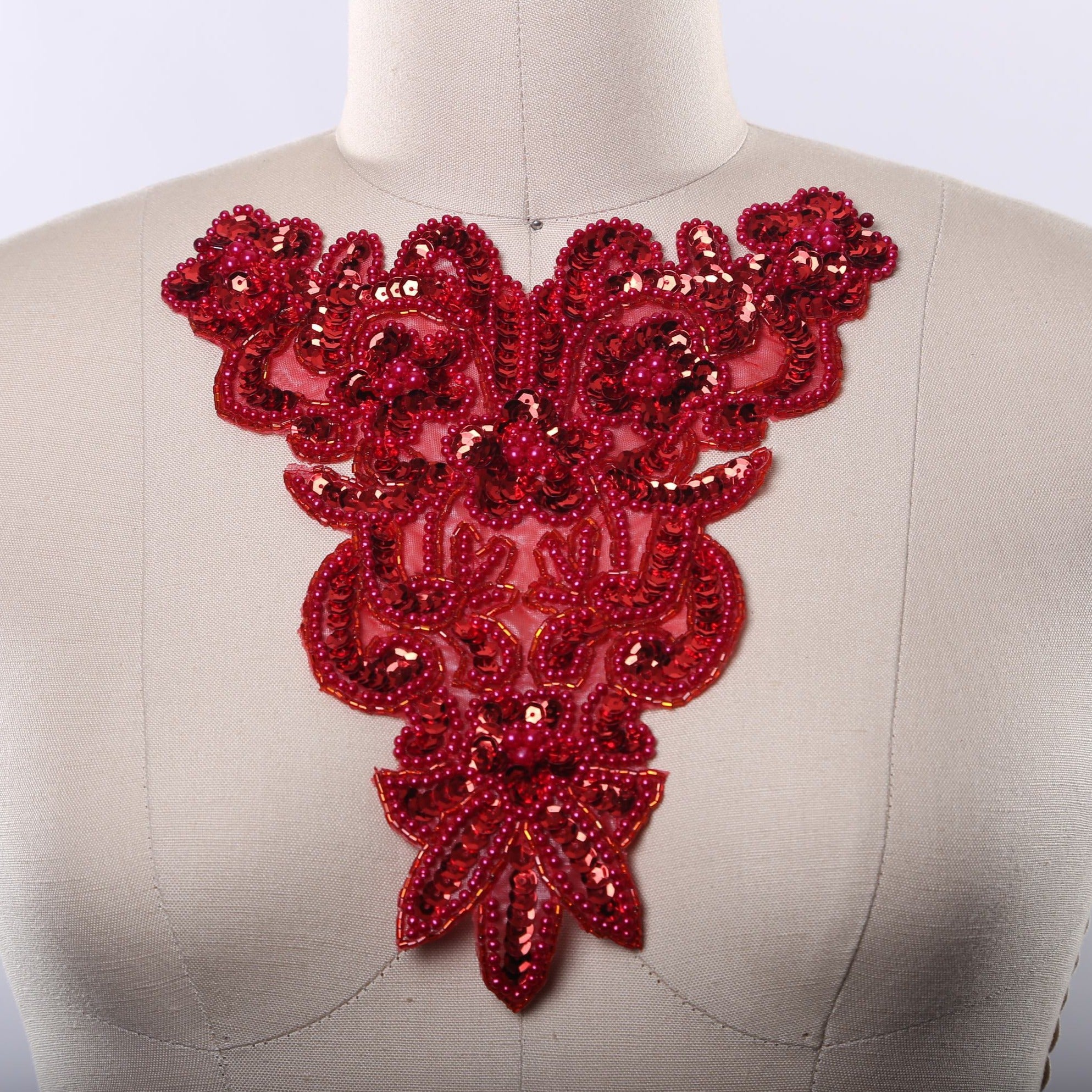 1 Red or White Beaded Sequined Patch Applique