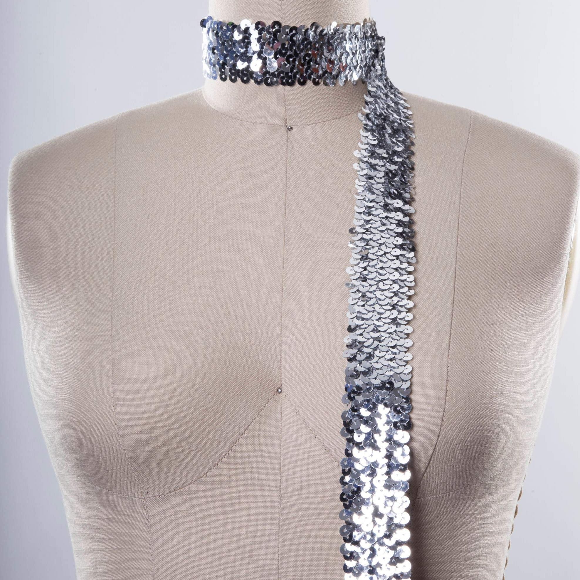 1 Yard 3/4' or 1.5" Stylish Silver Stretch Sequin Trim