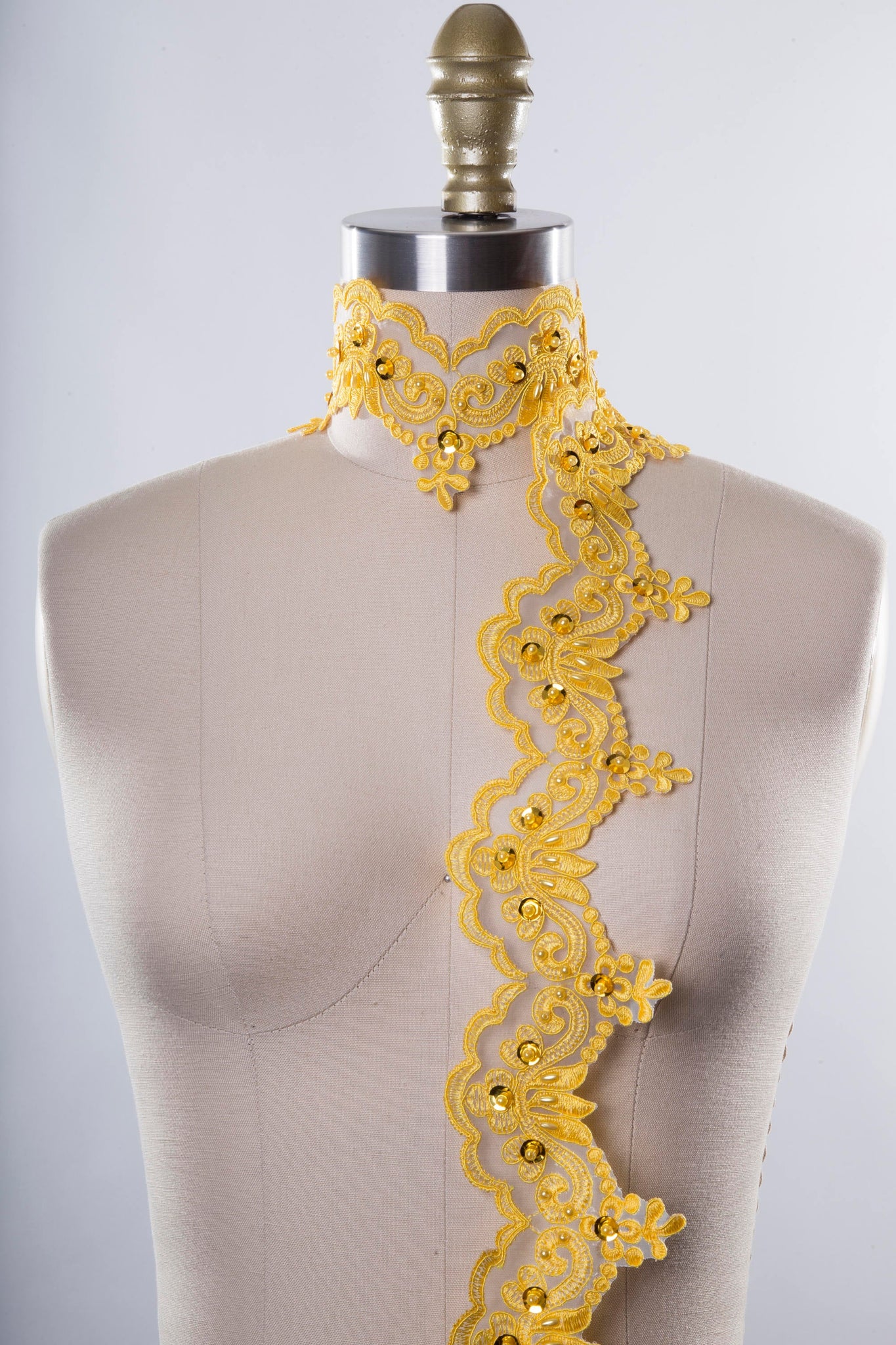 Boldly Glamorous Yellow Beaded Lace Trim with Tasteful Sequins- AUEROLINE