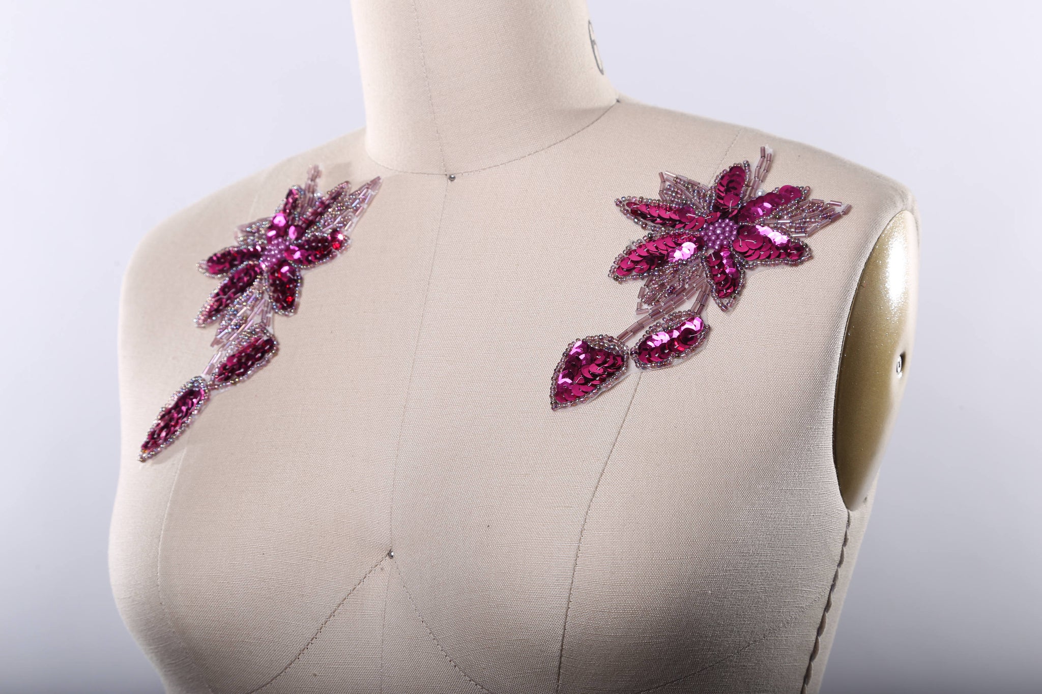 2 Magenta Sequined and Beaded Flower Patches