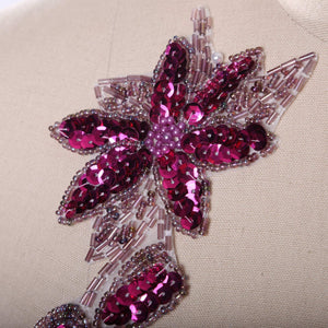 2 Magenta Sequined and Beaded Flower Patches