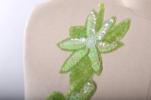 2  Pieces Lime Green Sequins Beads Flower Patch /Applique