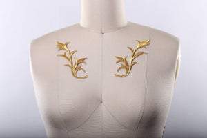 2 Pieces Gold Or Black  Leaf Embroidery Patches