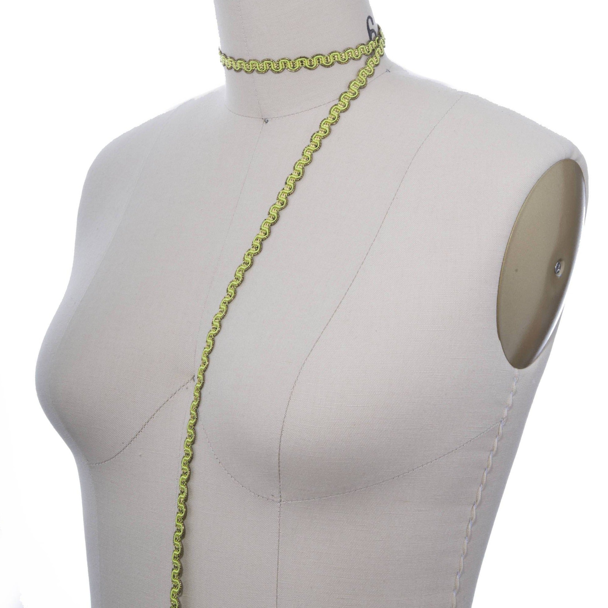 3/8" Neon Lime Green Gimp Trim With Gold Accents