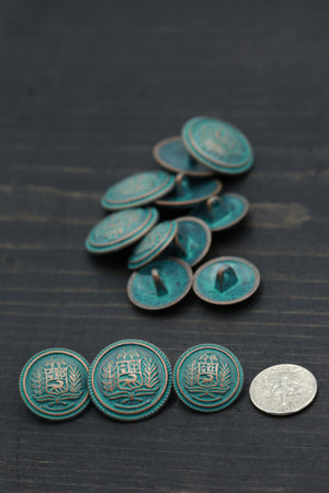 4 Turquoise Escaping Hyena Copper Metal Button