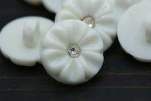 12 White Flower Shape with Genuine Rhinestone Plastic Button