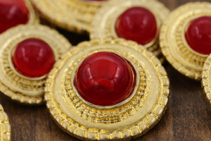 4 Red and Gold Plastic Decorative Button