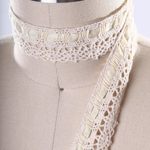 1 Yard 1.25" Beige Eyelets with Removable Ribbon Cotton Crotched Cluny Lace Trim