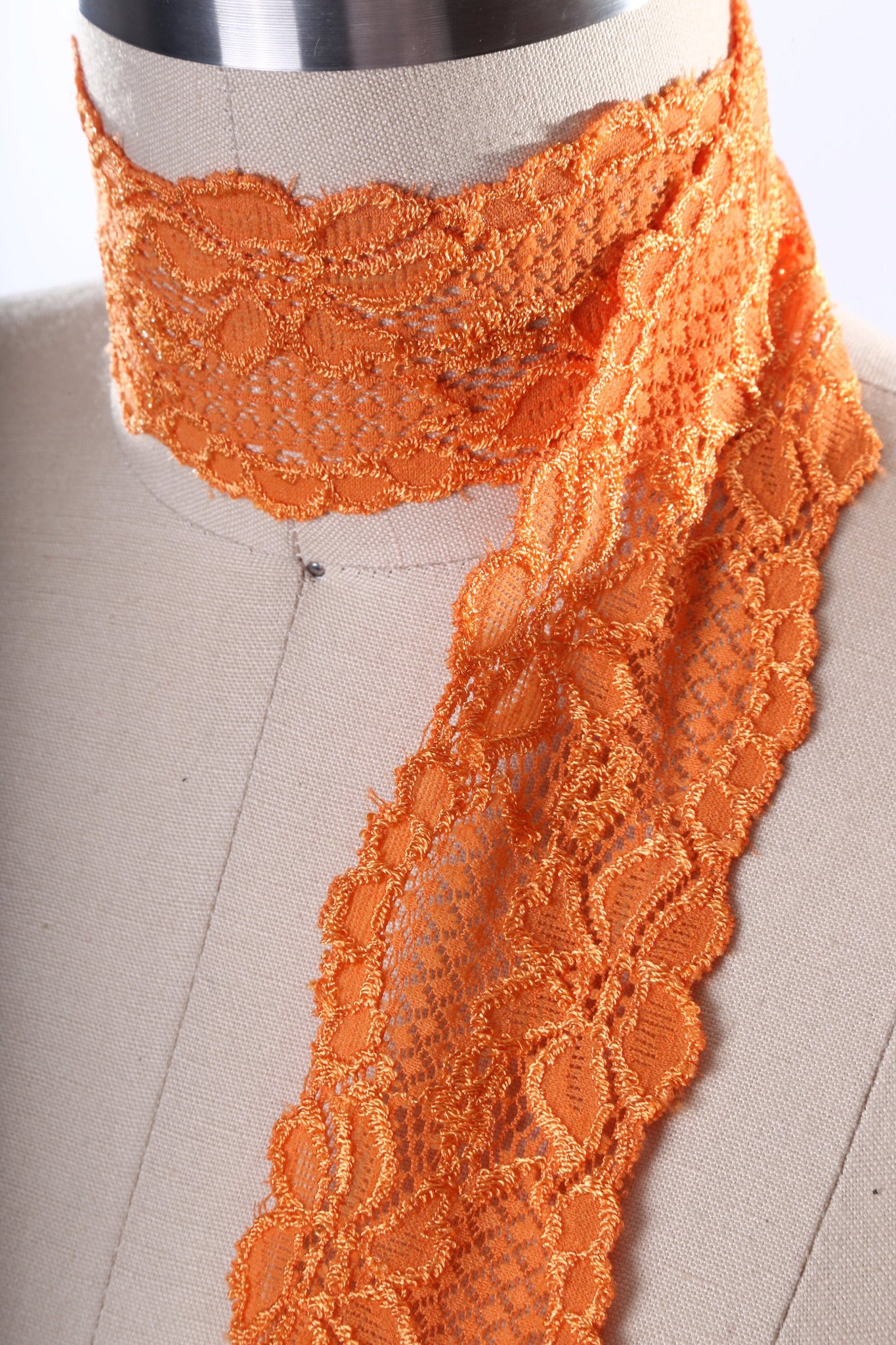 2.5" Monarch Orange Wide Stretch Floral Elastic Lace Trim