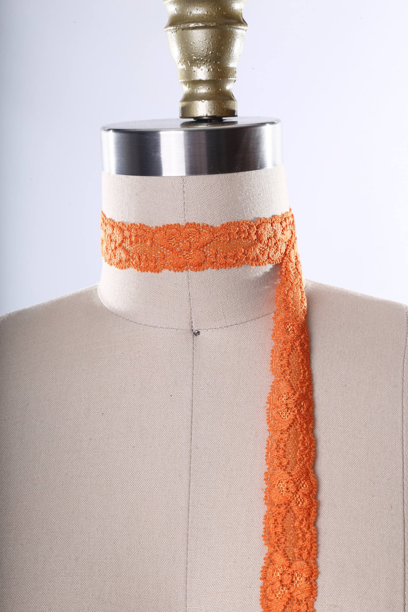 7/8" Fire Orange Stretch Floral Elastic Lace Trim