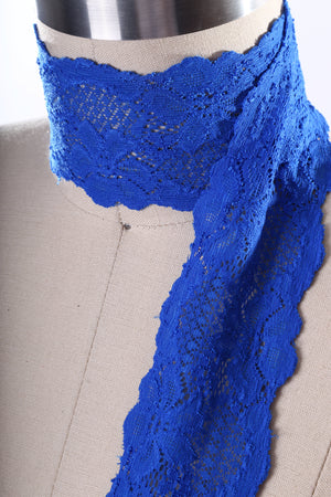 2.5" Royal Blue Wide Stretch Floral Elastic Lace Trim