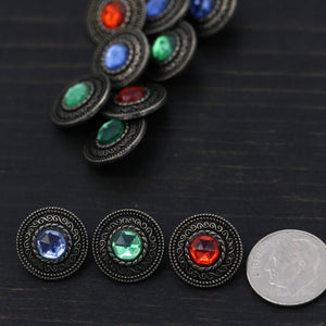 4 Red Blue Green or Yellow Acrylic Gemstone Gunmetal Metal Backing Button