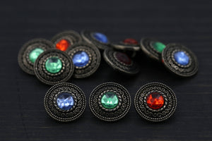 4 Red Blue Green or Yellow Acrylic Gemstone Gunmetal Metal Backing Button