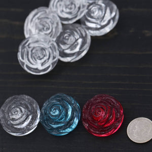 4 Clear Intricate Rose Design Button