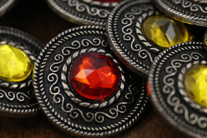 4 Red Blue Green or Yellow Acrylic Gemstone Gunmetal Metal Backing Button