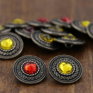 4 Red Blue Green or Yellow Acrylic Gemstone Gunmetal Metal Backing Button