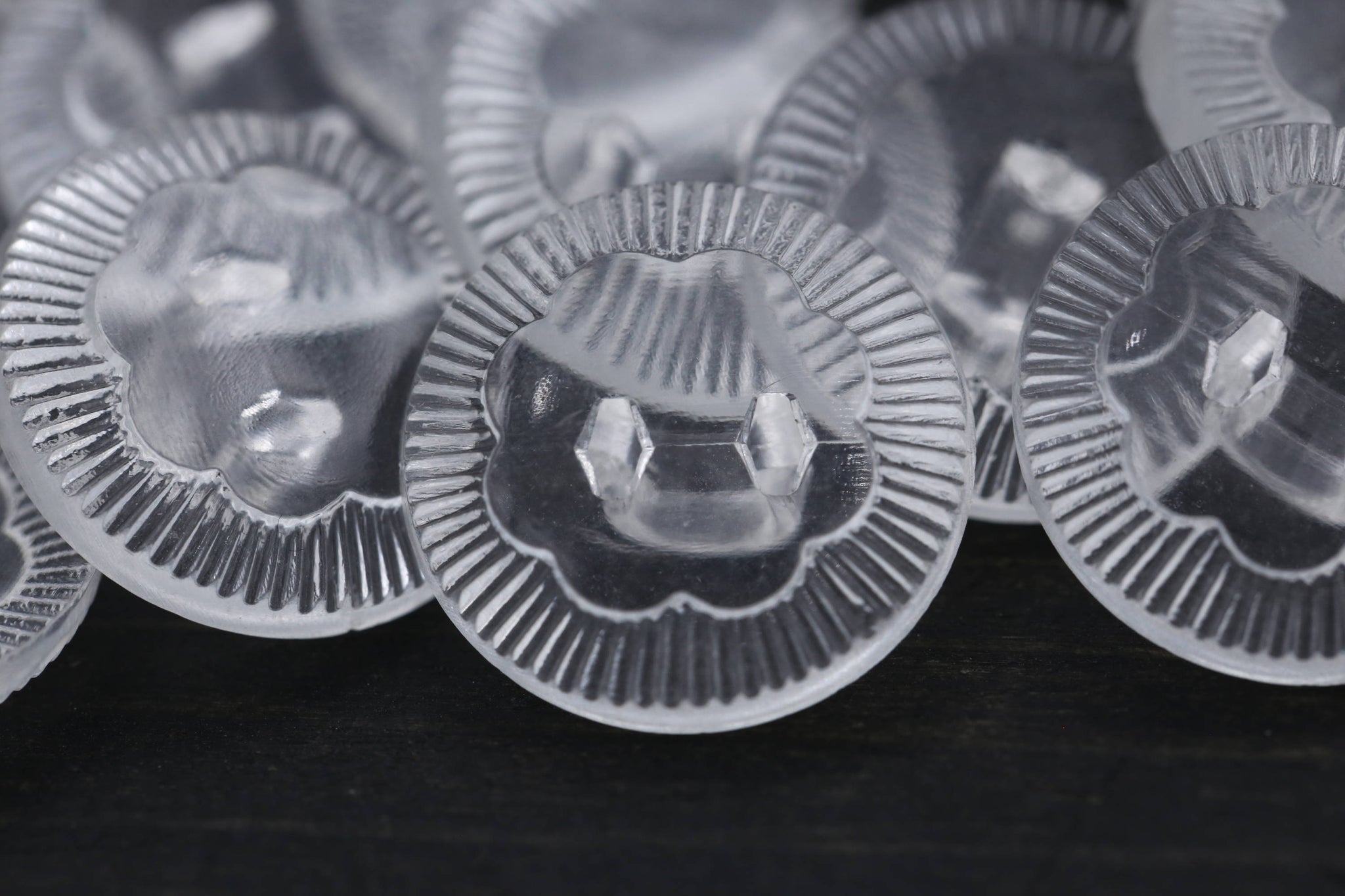 12 Clear Subtle Flower Design Plastic Button