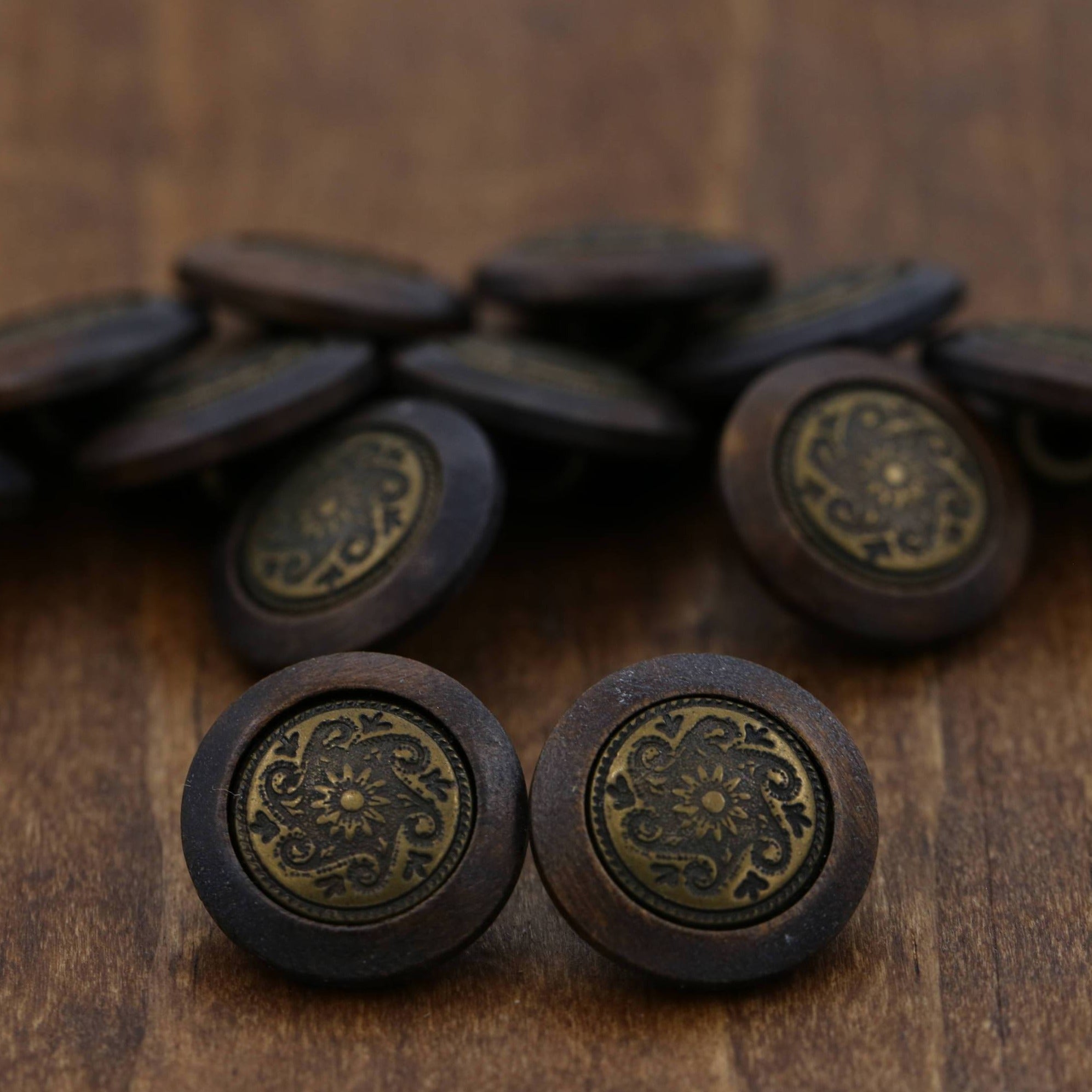 4 Brown Bronze Metal Backing Plastic Button