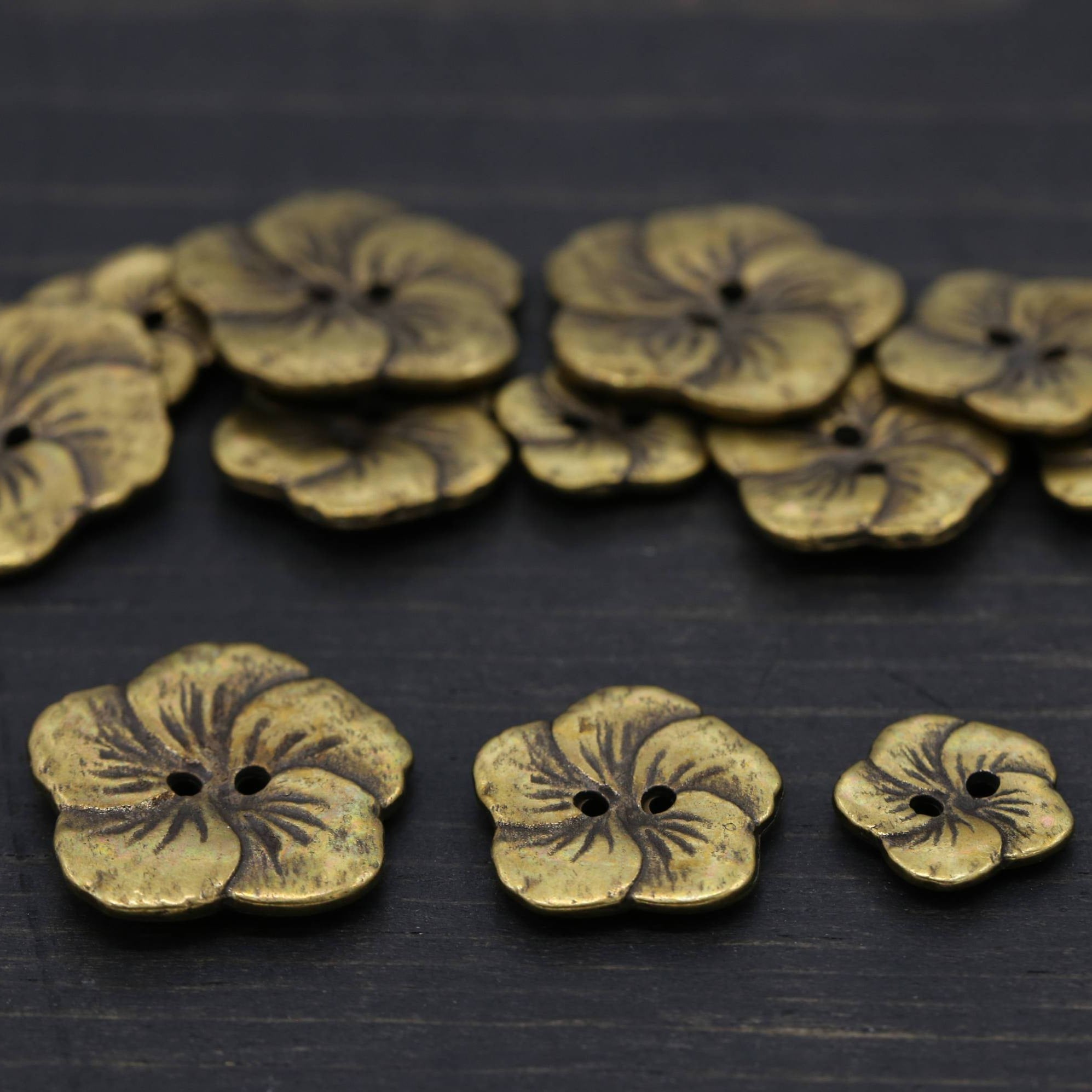 4 Bronze Hawaiian Flower Metal Button