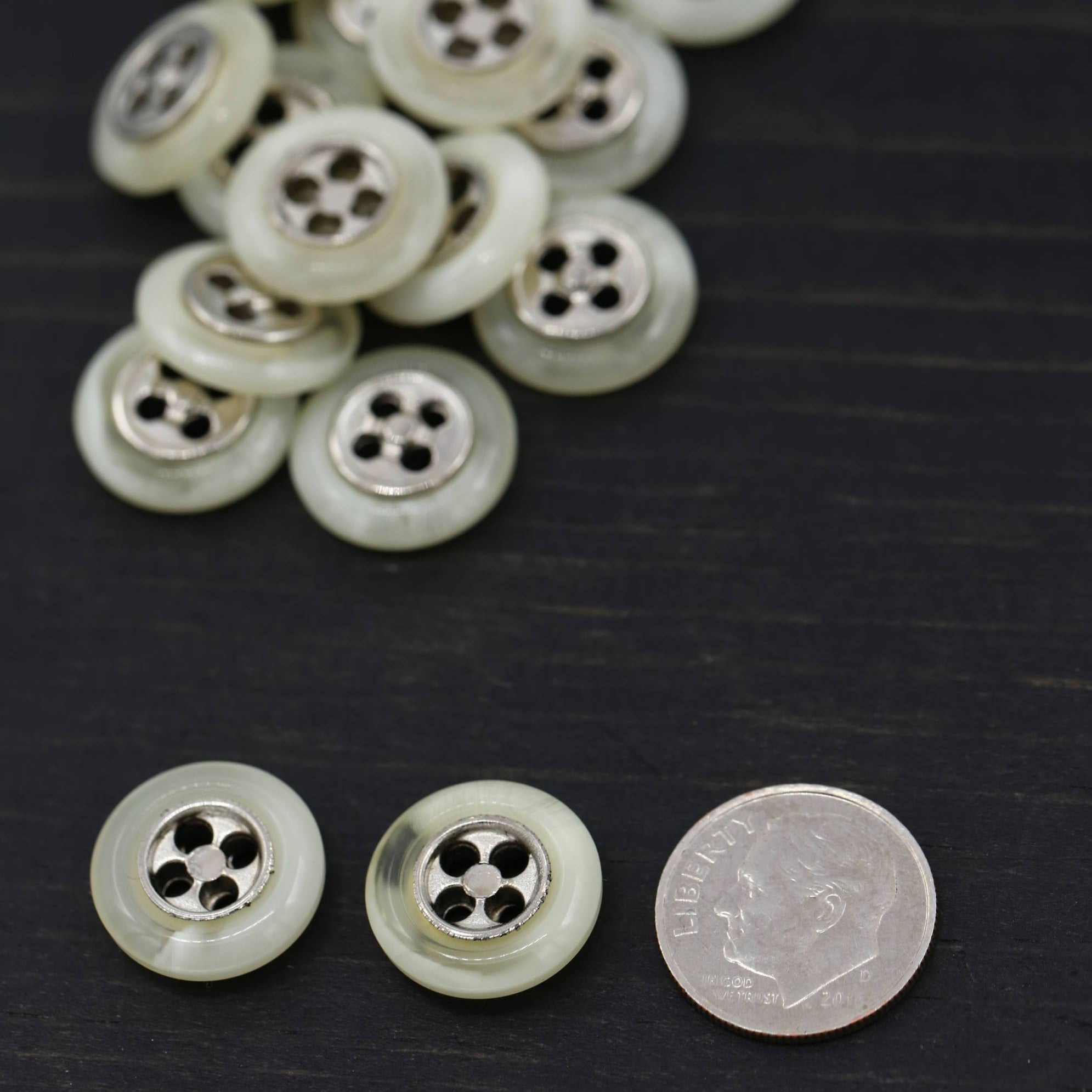 12 Plastic Beige Button with Silver Metal Center