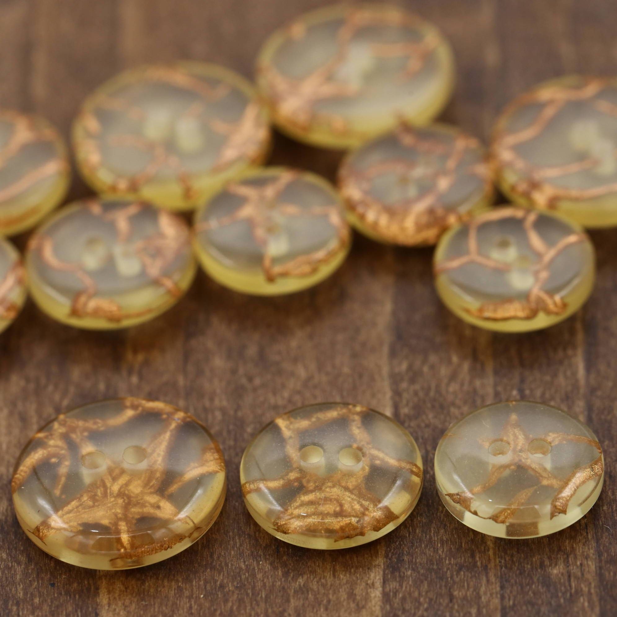 12 Clear Gold Artistic Working Plastic Button