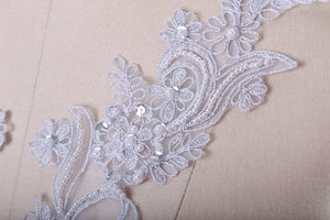 2 Pieces Shimmery Silver/Gray or White/Silver Pearl Details Lace Applique