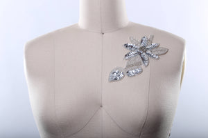 1 Silver Sequins And Bead  Flower Patch/Applique .