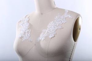 1 Ivory or White Beaded Lace Bridal Patch Applique