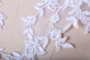 1 Pair White or Ivory Beaded floral Lace applique.