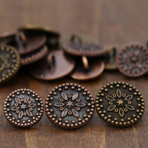 4 Bronze Copper Flower Design Metal Button