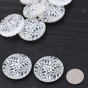 4 White and Clear Paisley Design Plastic Button