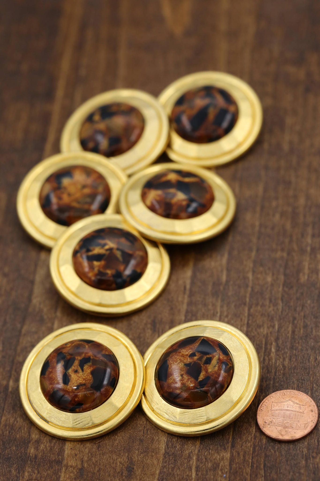 4 Gold With Brown Tortoise Center Plastic Decorative Button