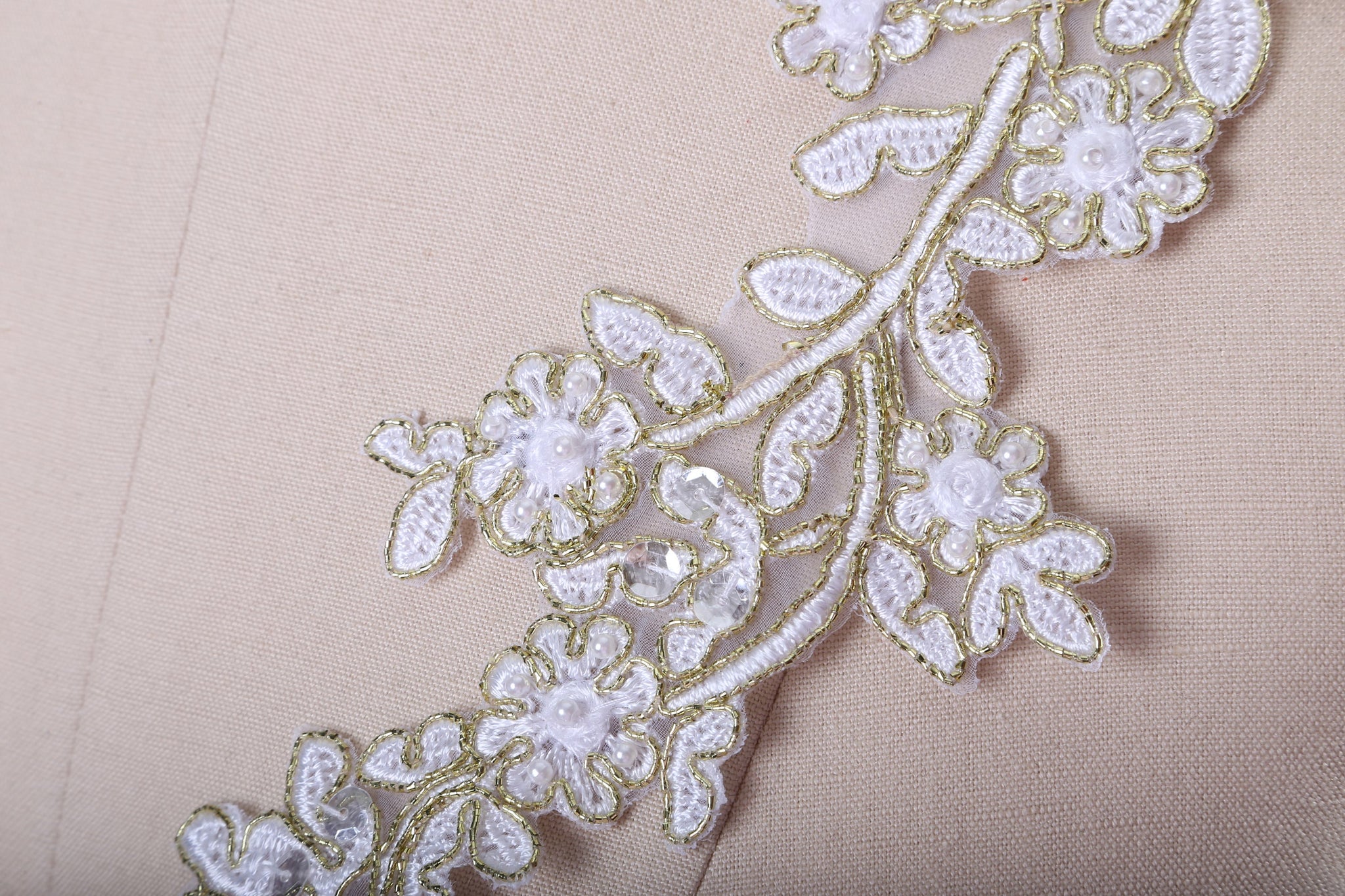 Gold/Silver and White Beaded Applique