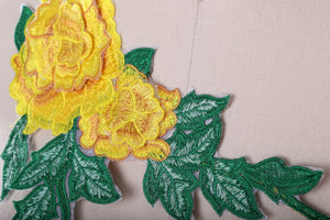 1 Pink and Green or Yellow and Green  Embroidered  Iron on Flower Applique/Patch