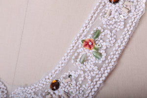 1 Ivory with Purple Small Flowers Acrylic Crystals Sequin Work Oversized Bib Collar Crotched Style Patch