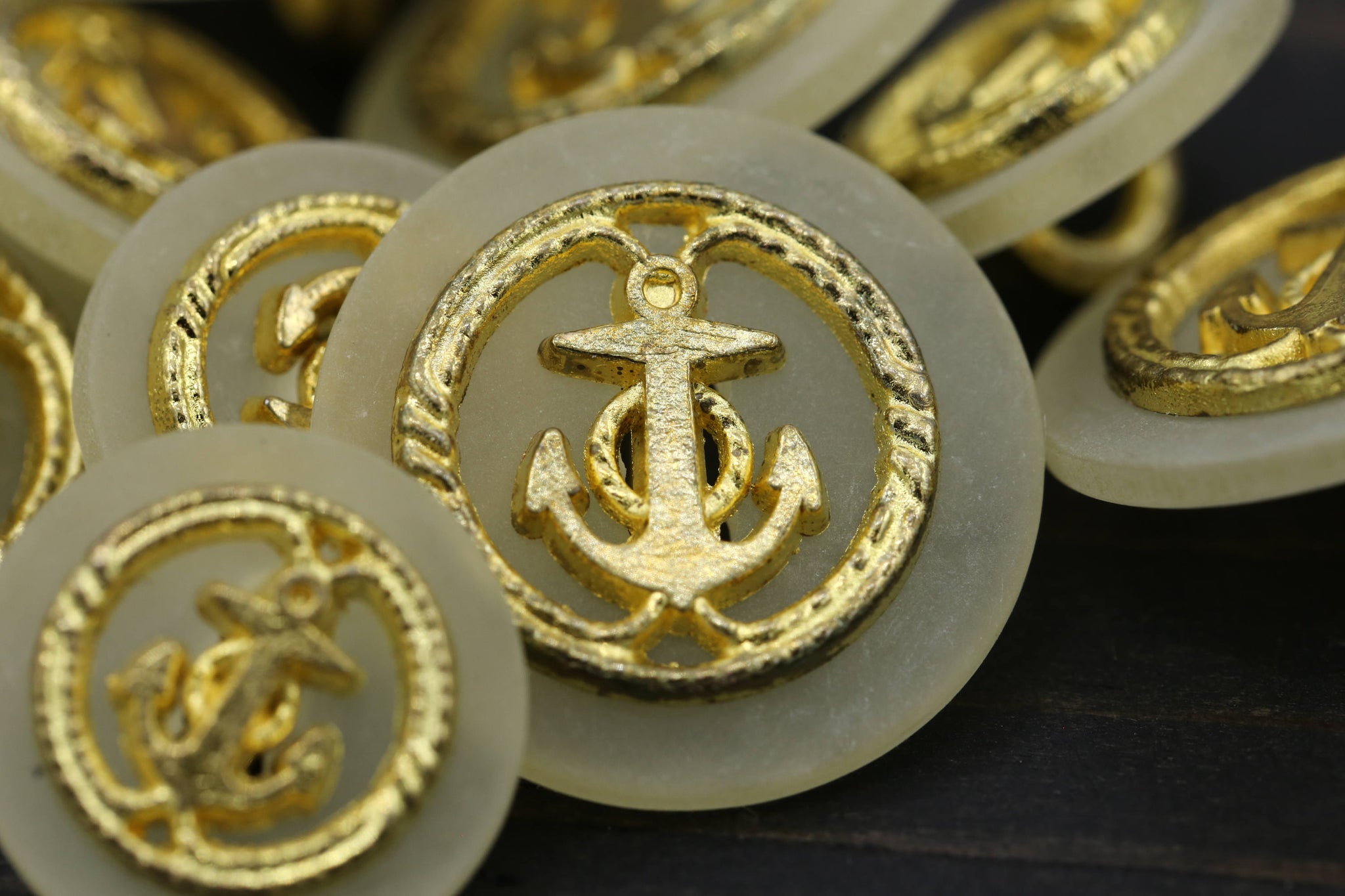 12 Gold Anchor Ivory Base Plastic Button